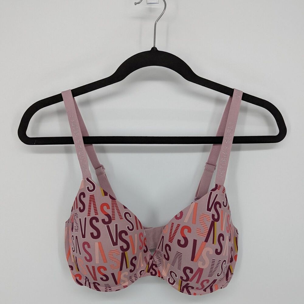 Victoria's Secret Bra 32DD Pink Logo T-shirt Lightly Lined Demi